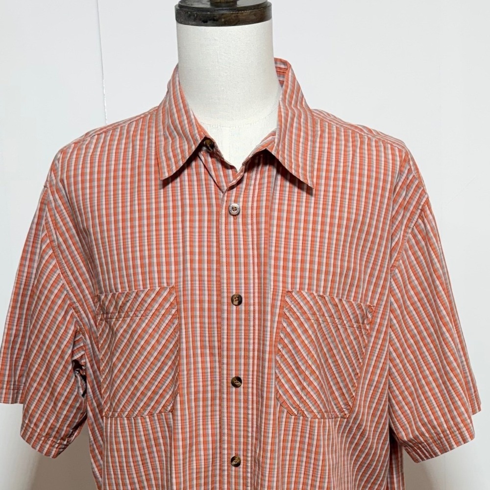 Royal Robbins Shirt Mens XXL Orange Plaid Button Up Short Sleeve Outdoors